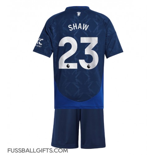 Manchester United Luke Shaw #23 Fußballbekleidung Auswärtstrikot Kinder 2024-25 Kurzarm (+ kurze hosen)